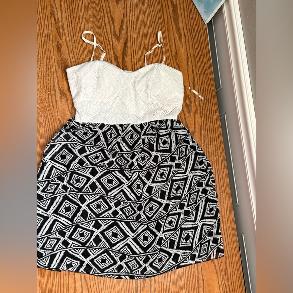 White and Black Geometric Dress